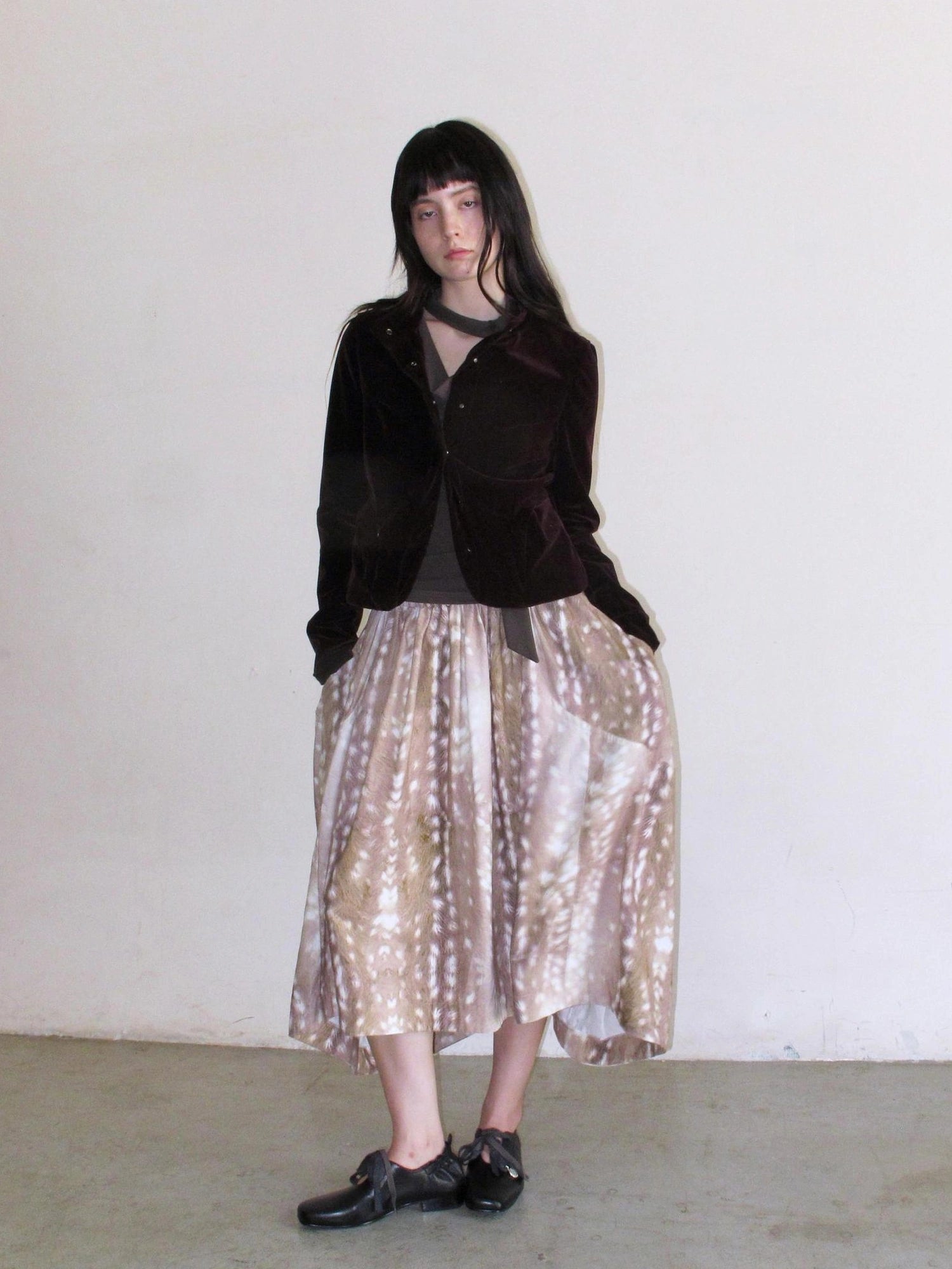 Mito de dar Custom Corduroy Deer Print Asymmetrical Midi Skirt