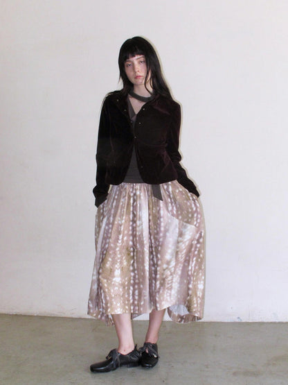 Mito de dar Custom Corduroy Deer Print Asymmetrical Midi Skirt