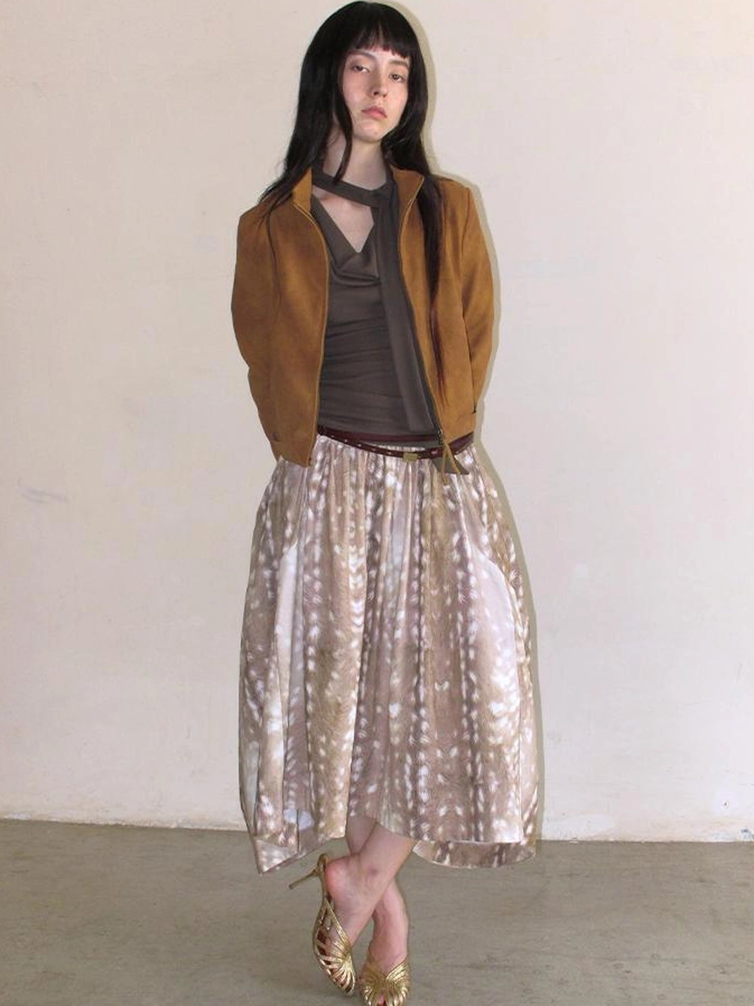 Mito de dar Custom Corduroy Deer Print Asymmetrical Midi Skirt