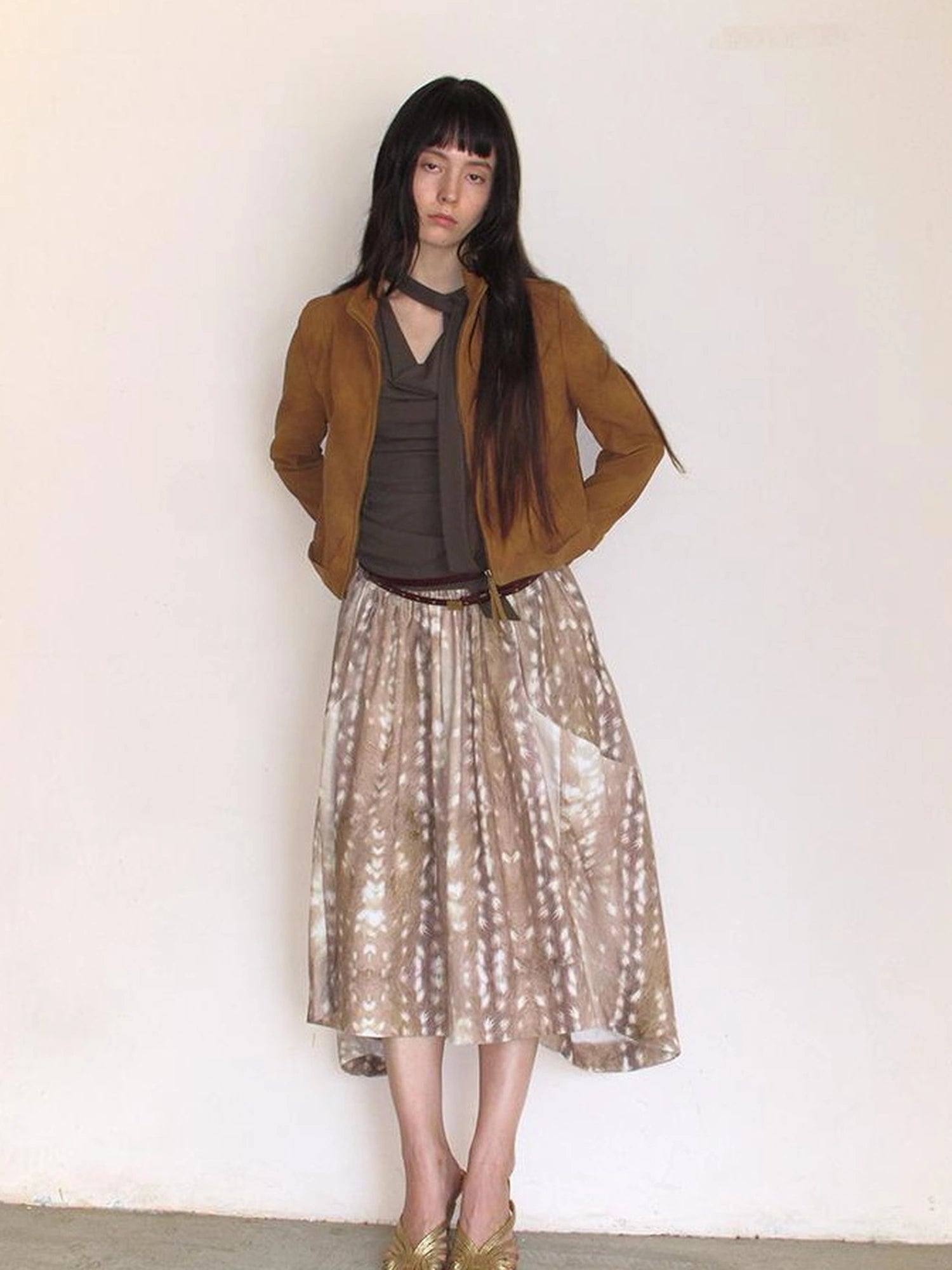 Mito de dar Custom Corduroy Deer Print Asymmetrical Midi Skirt
