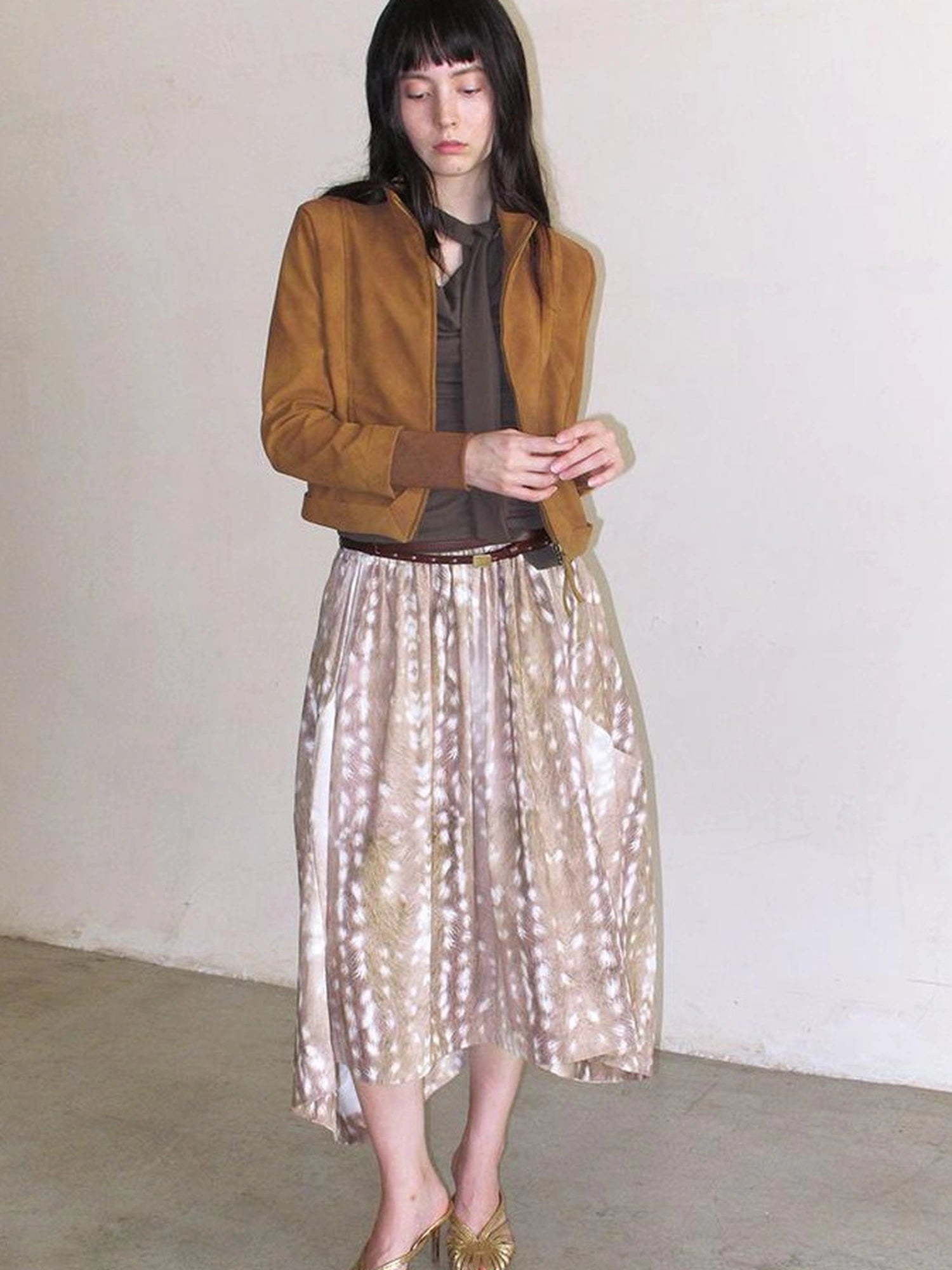 Mito de dar Custom Corduroy Deer Print Asymmetrical Midi Skirt