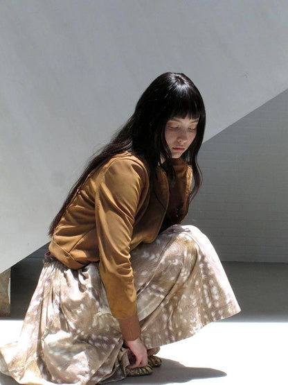 Mito de dar Custom Corduroy Deer Print Asymmetrical Midi Skirt