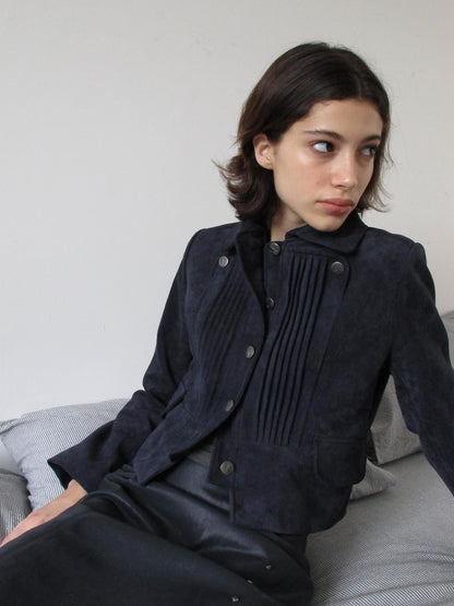 Mito de dar Deep Indigo Accordion Pleated Cropped Fitted Retro Women&