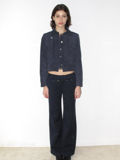 Mito de dar Deep Indigo Accordion Pleated Cropped Fitted Retro Women&