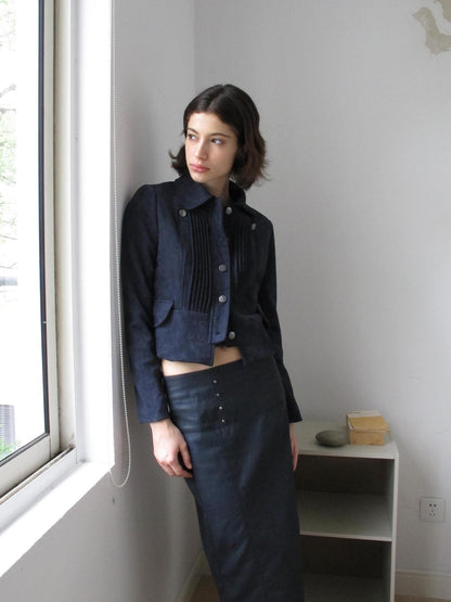 Mito de dar Deep Indigo Accordion Pleated Cropped Fitted Retro Women&