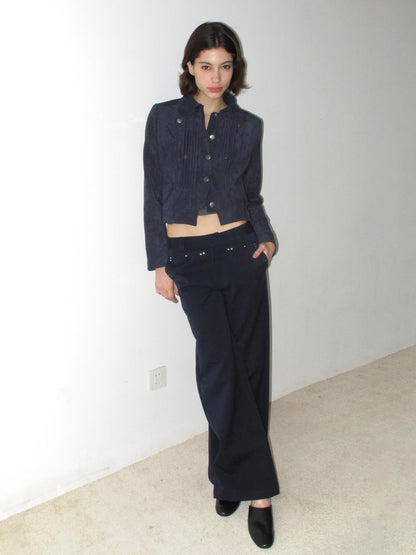 Mito de dar Deep Indigo Accordion Pleated Cropped Fitted Retro Women&