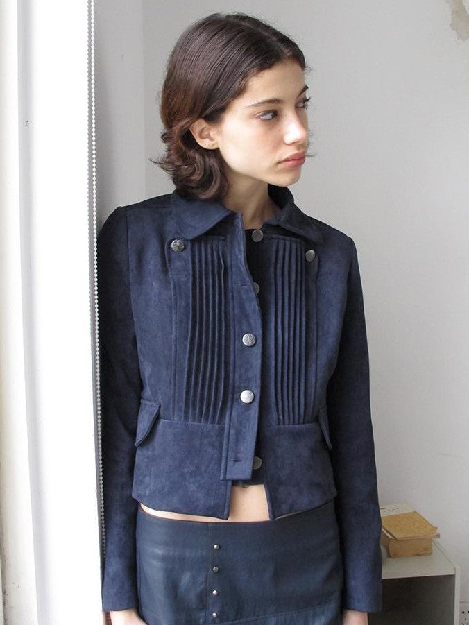 Mito de dar Deep Indigo Accordion Pleated Cropped Fitted Retro Women&
