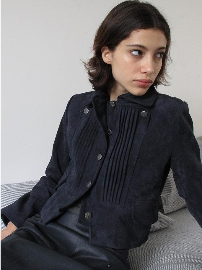 Mito de dar Deep Indigo Accordion Pleated Cropped Fitted Retro Women&