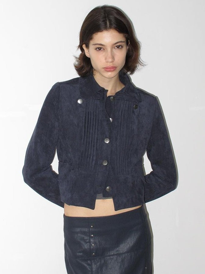 Mito de dar Deep Indigo Accordion Pleated Cropped Fitted Retro Women&