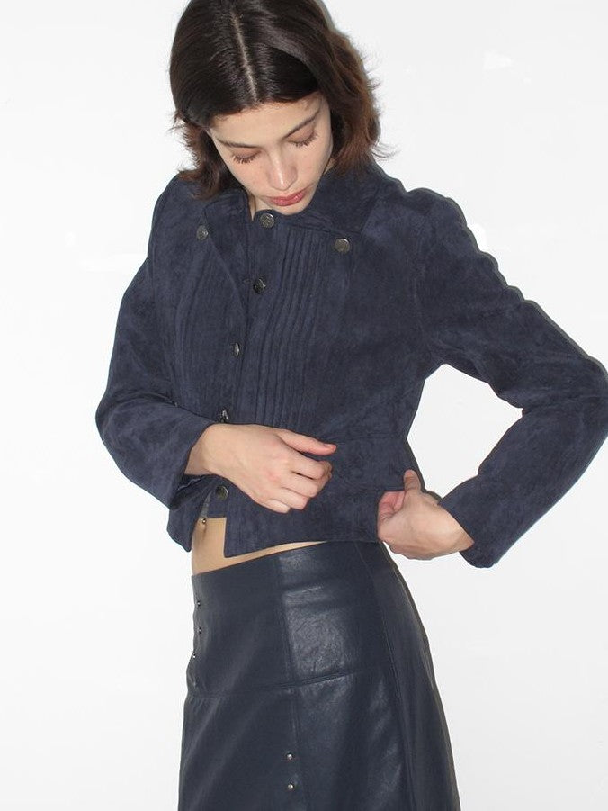 Mito de dar Deep Indigo Accordion Pleated Cropped Fitted Retro Women&