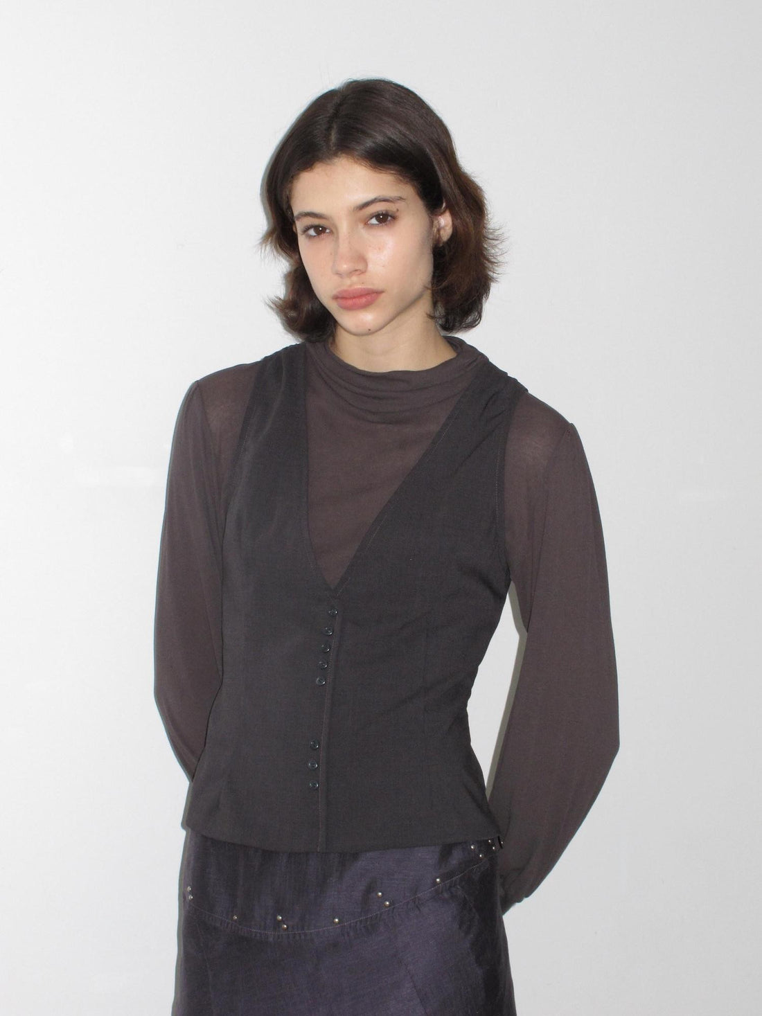 Mito de dar Faux Two Piece Button Vest Slim Knit Women&