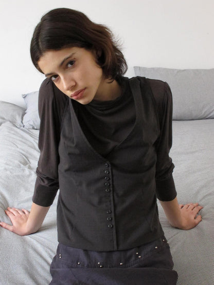 Mito de dar Faux Two Piece Button Vest Slim Knit Women&