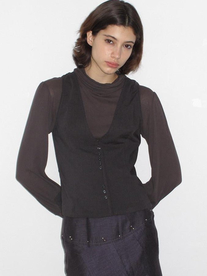 Mito de dar Faux Two Piece Button Vest Slim Knit Women&