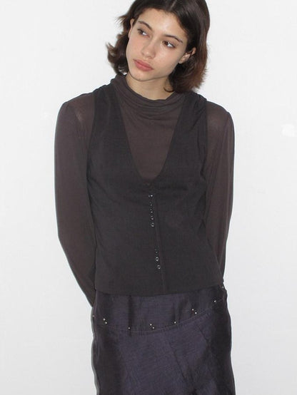 Mito de dar Faux Two Piece Button Vest Slim Knit Women&