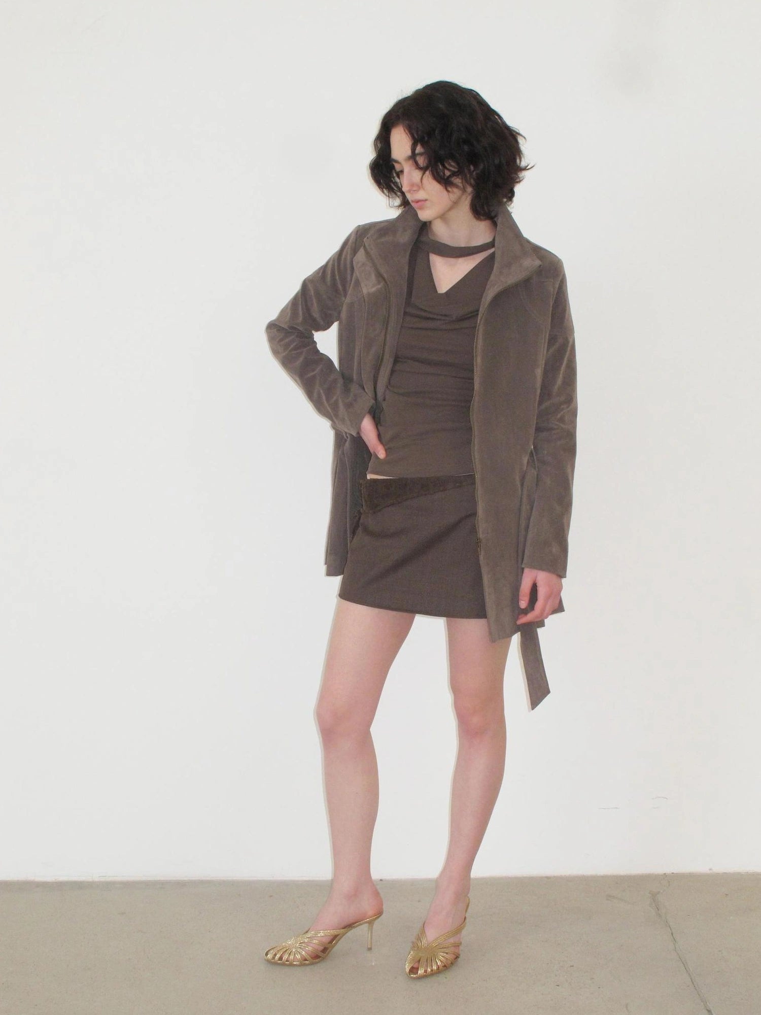 Mito de dar Fermented Suede Shoulder Neat Skirt Style Windbreaker
