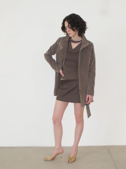Mito de dar Fermented Suede Shoulder Neat Skirt Style Windbreaker