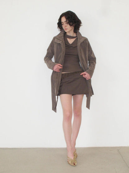Mito de dar Fermented Suede Shoulder Neat Skirt Style Windbreaker