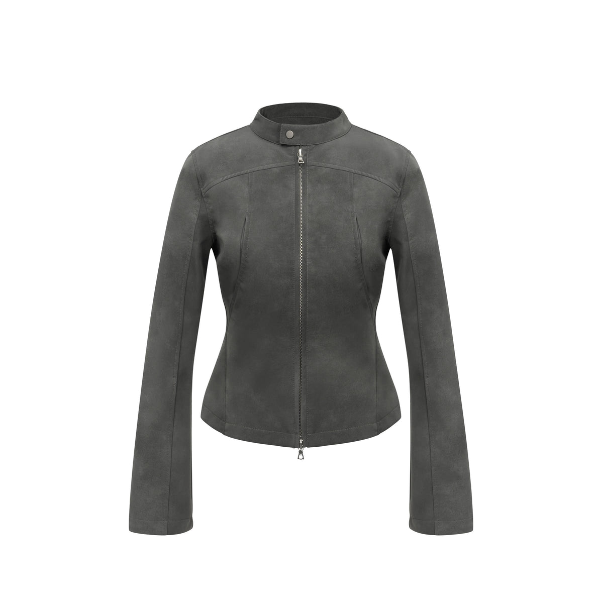 Mito_de_dar_Foggy_Grey_Dual_Zip_Cropped_Slim_Fit_Stand_Collar_Women&