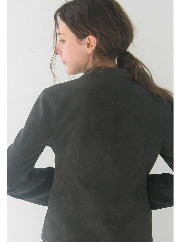 Mito de dar Foggy Grey Dual Zip Cropped Slim Fit Stand Collar Women&