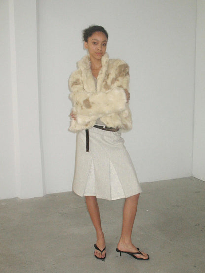 Mito de dar Gradually Dyed White Brown Gorilla Roll Short Fur Coat
