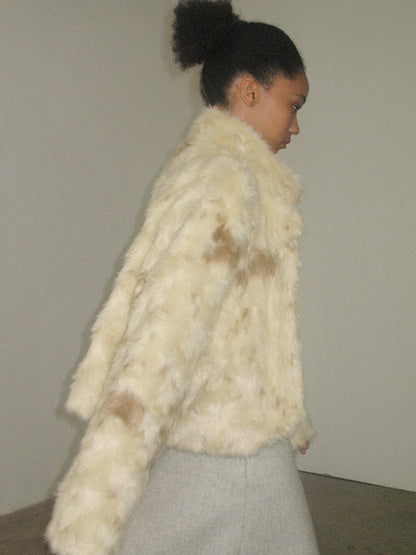 Mito de dar Gradually Dyed White Brown Gorilla Roll Short Fur Coat