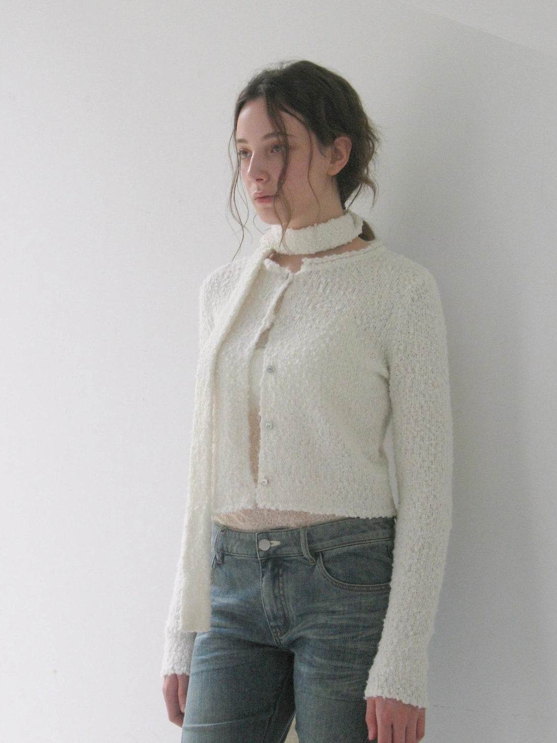 Mito de dar Granular Wool Knit Cardigan With Shell Buttons