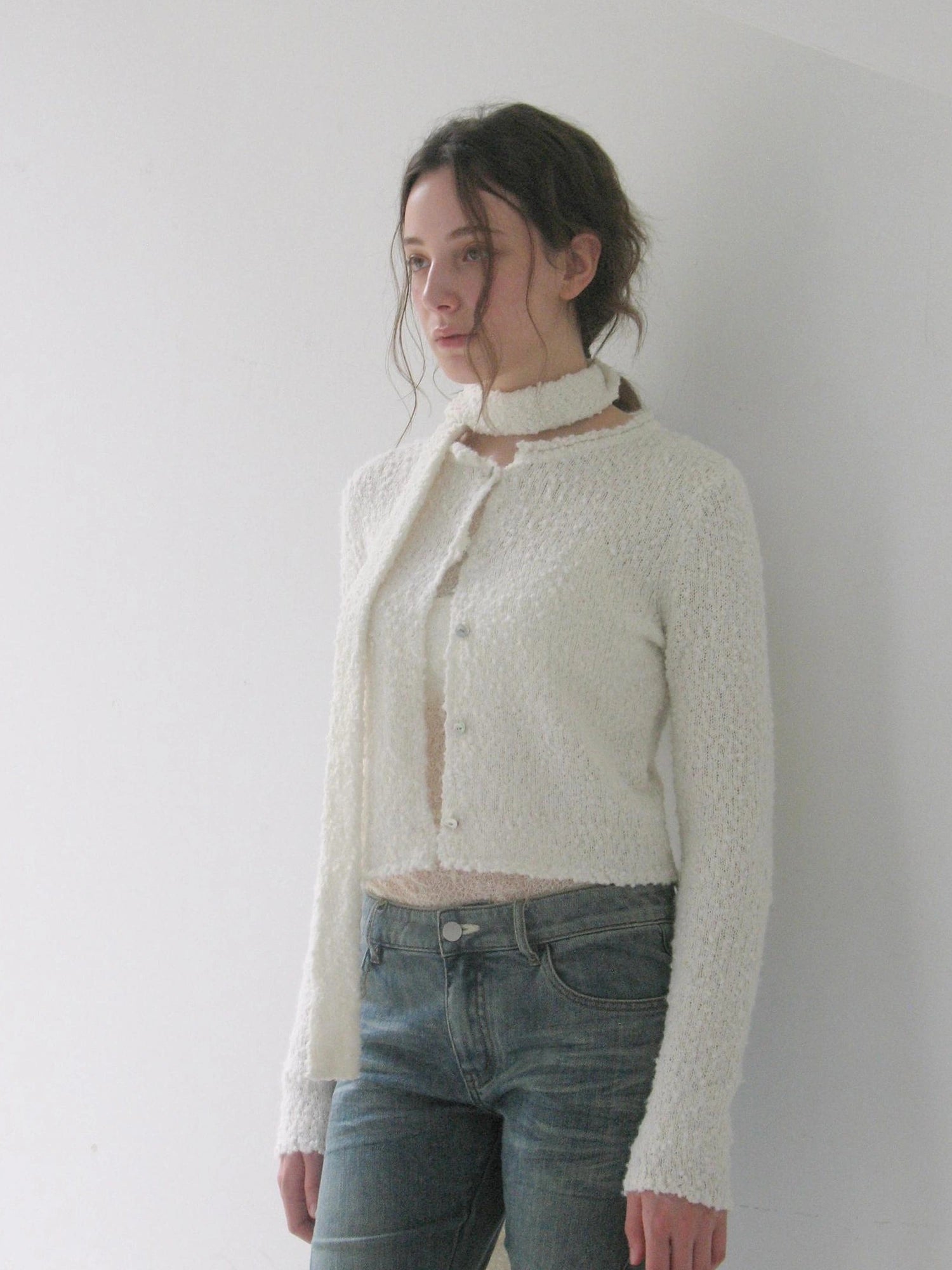 Mito de dar Granular Wool Knit Cardigan With Shell Buttons