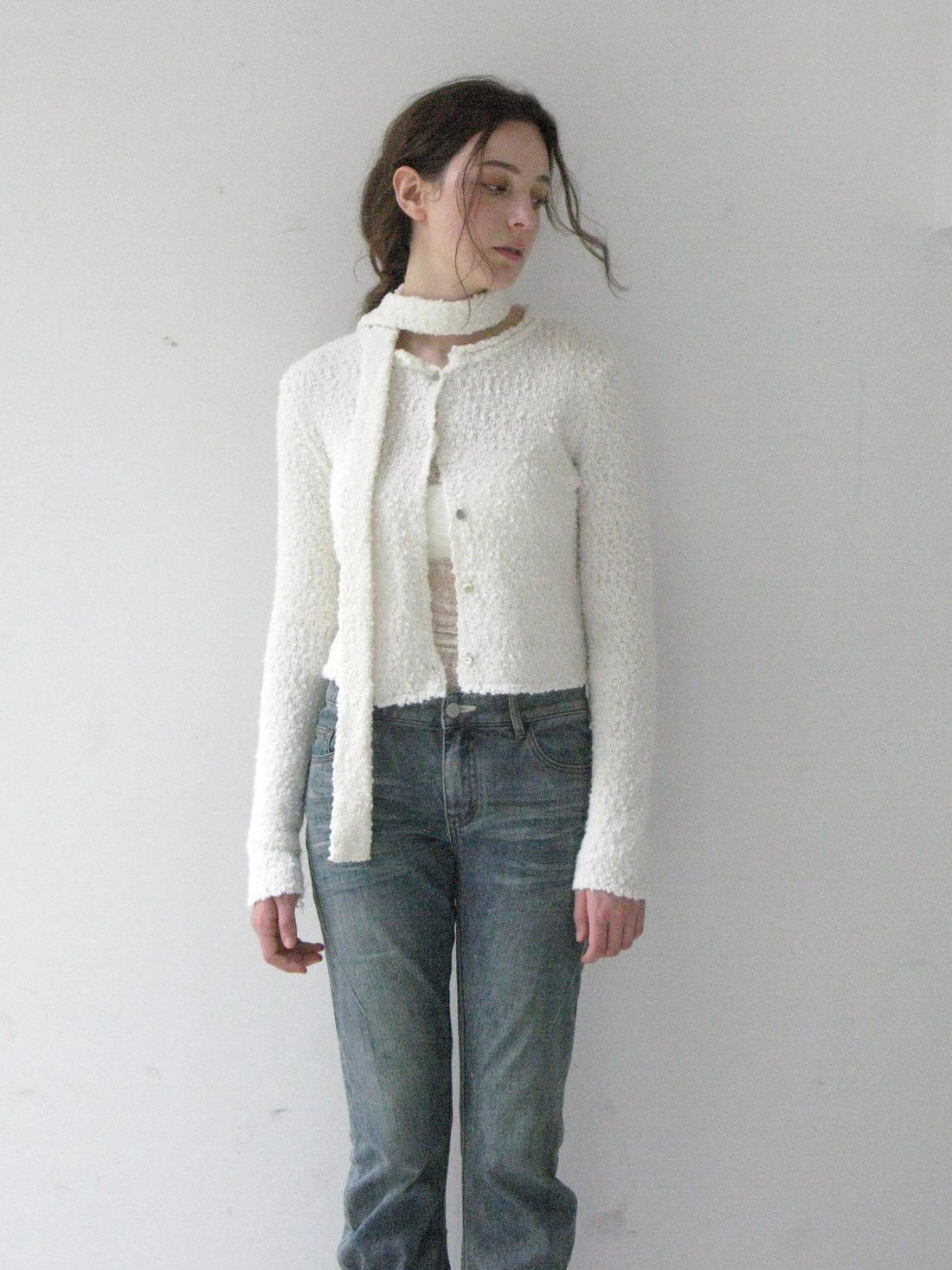 Mito de dar Granular Wool Knit Cardigan With Shell Buttons