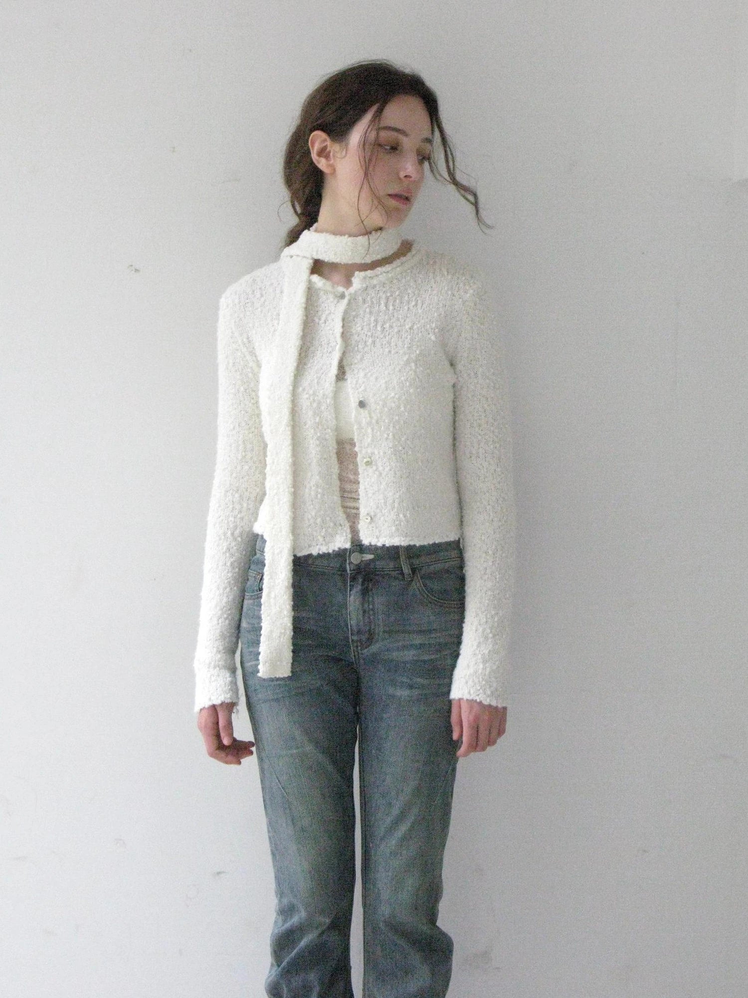Mito de dar Granular Wool Knit Cardigan With Shell Buttons
