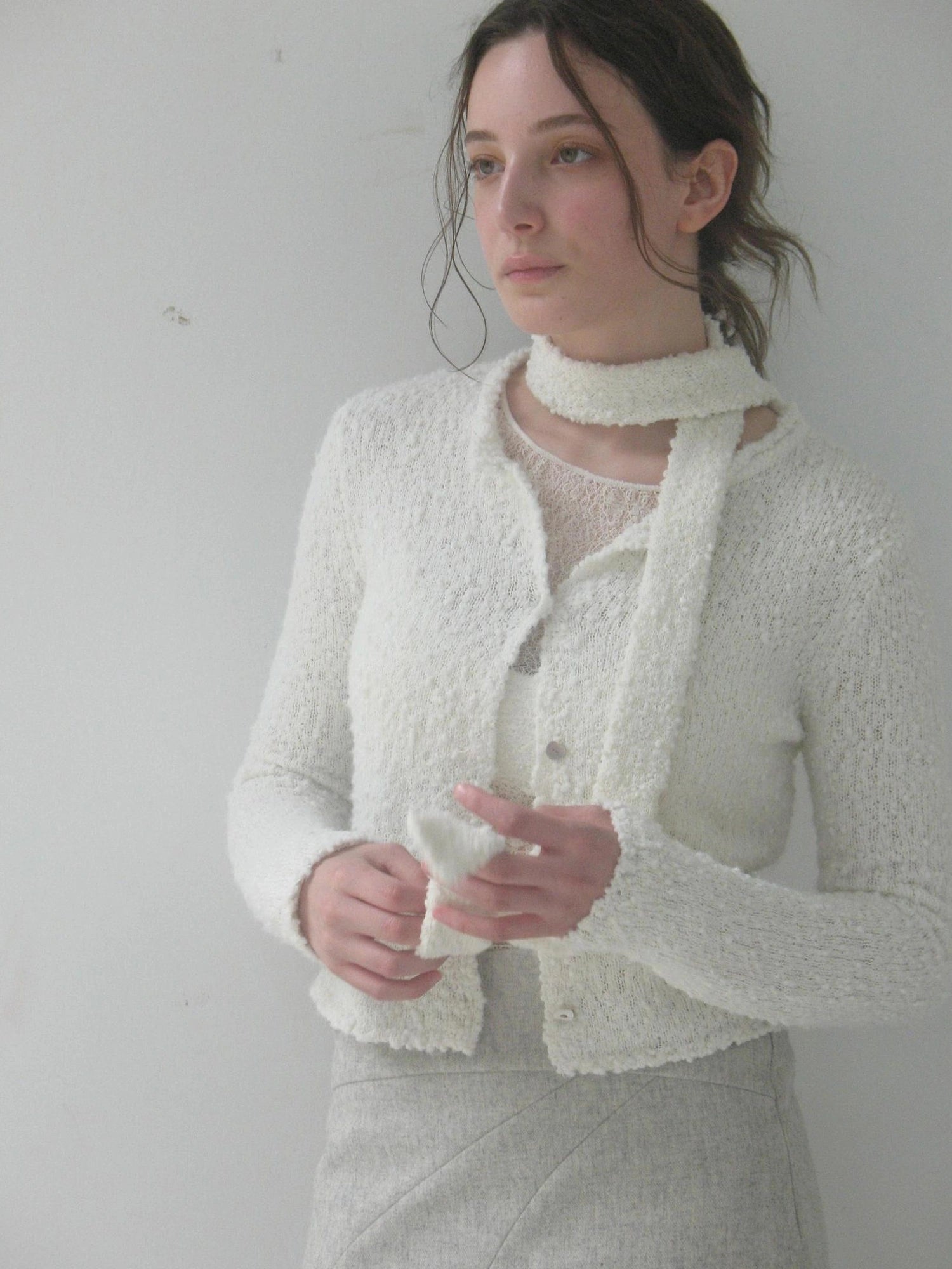 Mito de dar Granular Wool Knit Cardigan With Shell Buttons