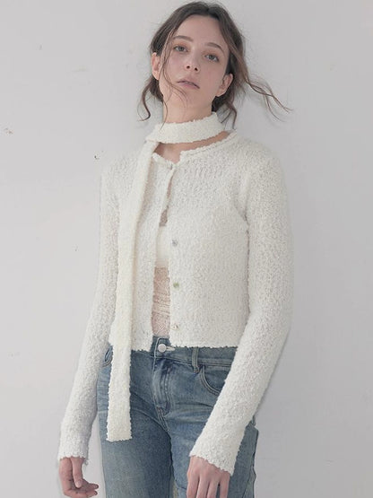 Mito de dar Granular Wool Knit Cardigan With Shell Buttons