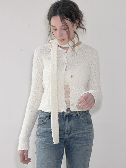 Mito de dar Granular Wool Knit Cardigan With Shell Buttons