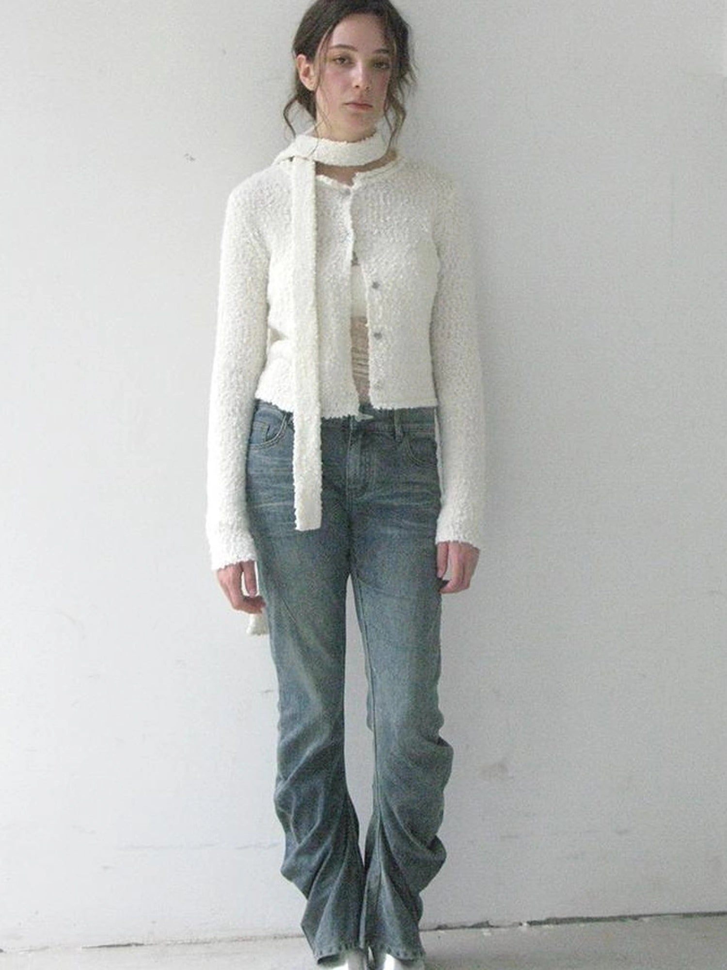 Mito de dar Granular Wool Knit Cardigan With Shell Buttons