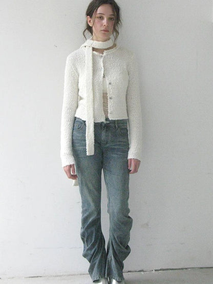Mito de dar Granular Wool Knit Cardigan With Shell Buttons