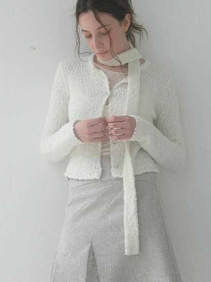 Mito de dar Granular Wool Knit Cardigan With Shell Buttons