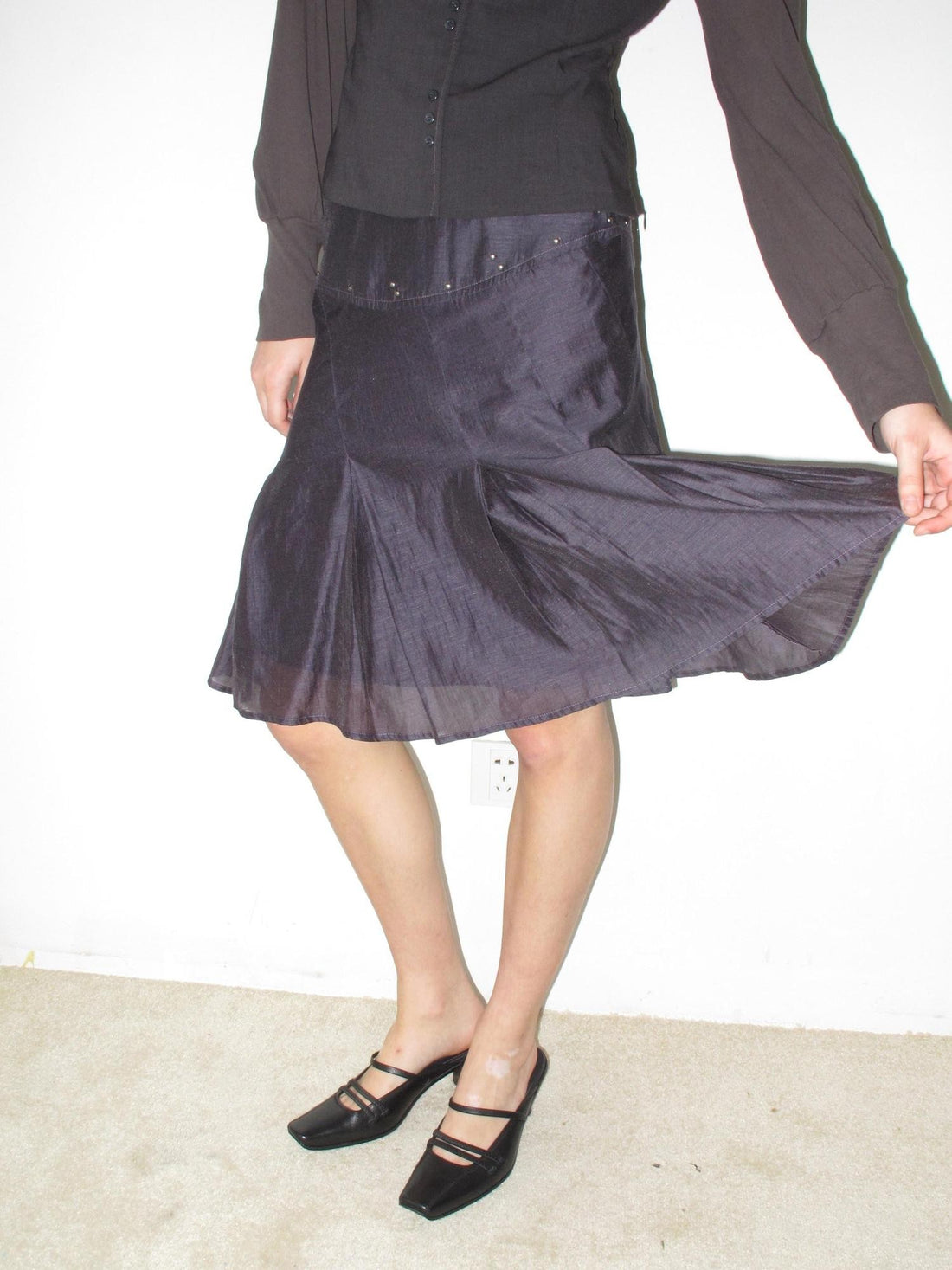 Mito de dar Gray Purple Beaded Pleated Bias Low Waist Women&