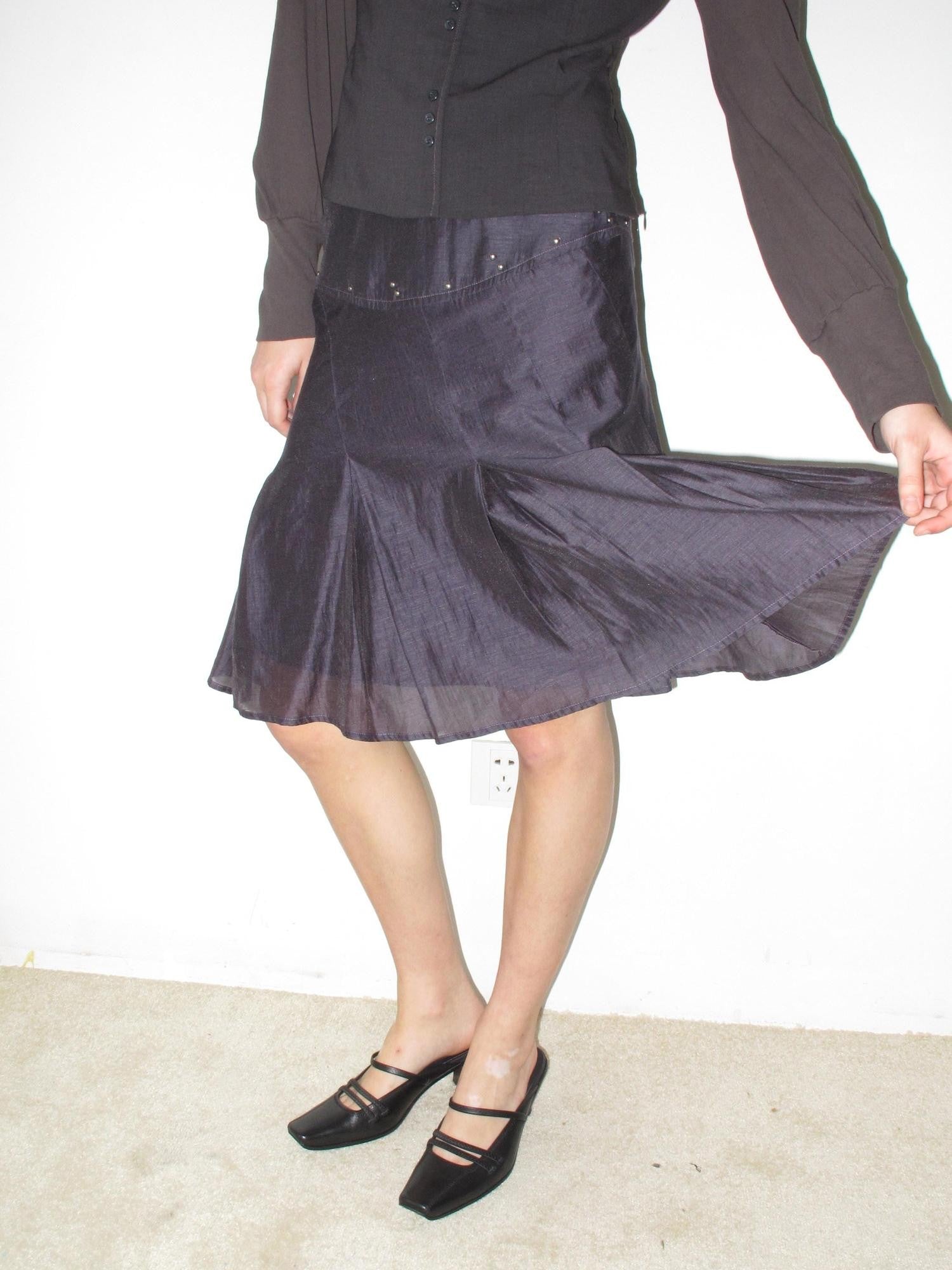 Mito de dar Gray Purple Beaded Pleated Bias Low Waist Women&