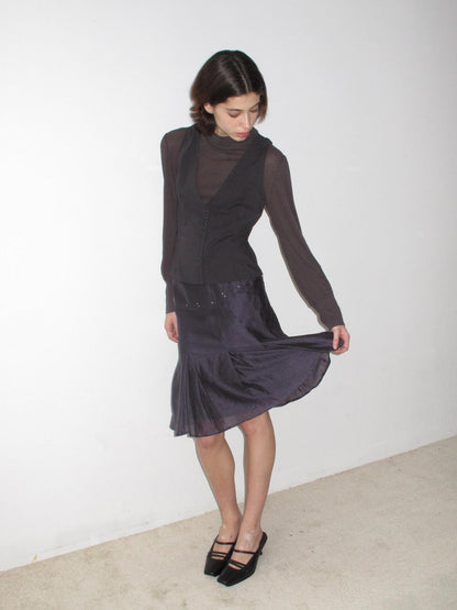 Mito de dar Gray Purple Beaded Pleated Bias Low Waist Women&