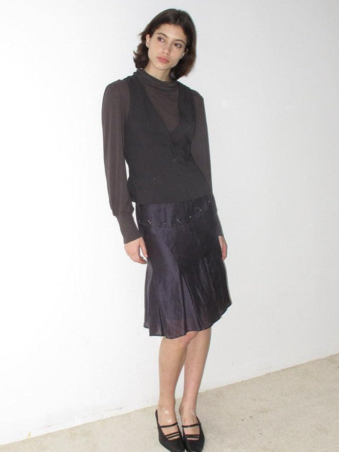 Mito de dar Gray Purple Beaded Pleated Bias Low Waist Women&