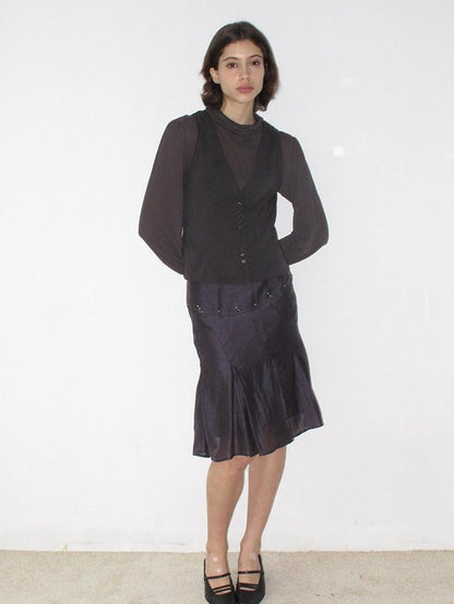 Mito de dar Gray Purple Beaded Pleated Bias Low Waist Women&