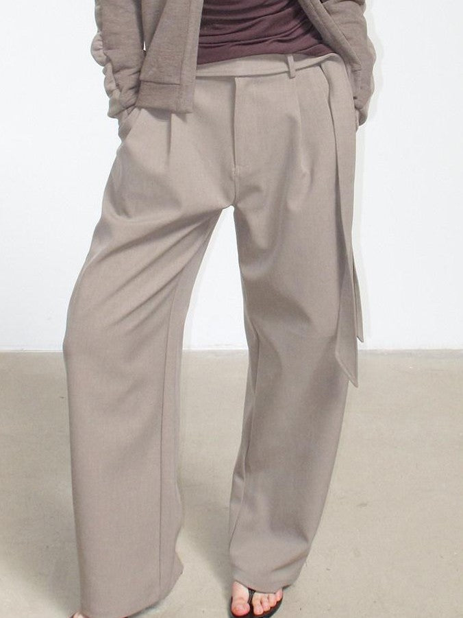 Mito de dar Grey Khaki Button Tie Pleated Micro Stretch Women&