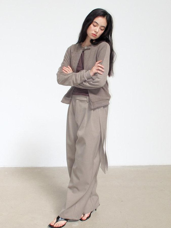 Mito de dar Grey Khaki Button Tie Pleated Micro Stretch Women&
