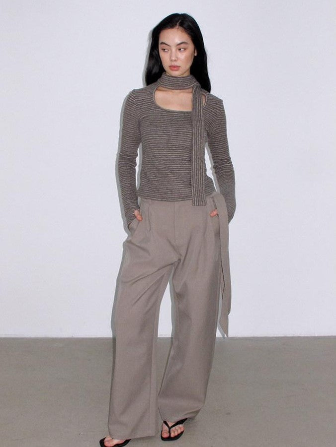 Mito de dar Grey Khaki Button Tie Pleated Micro Stretch Women&