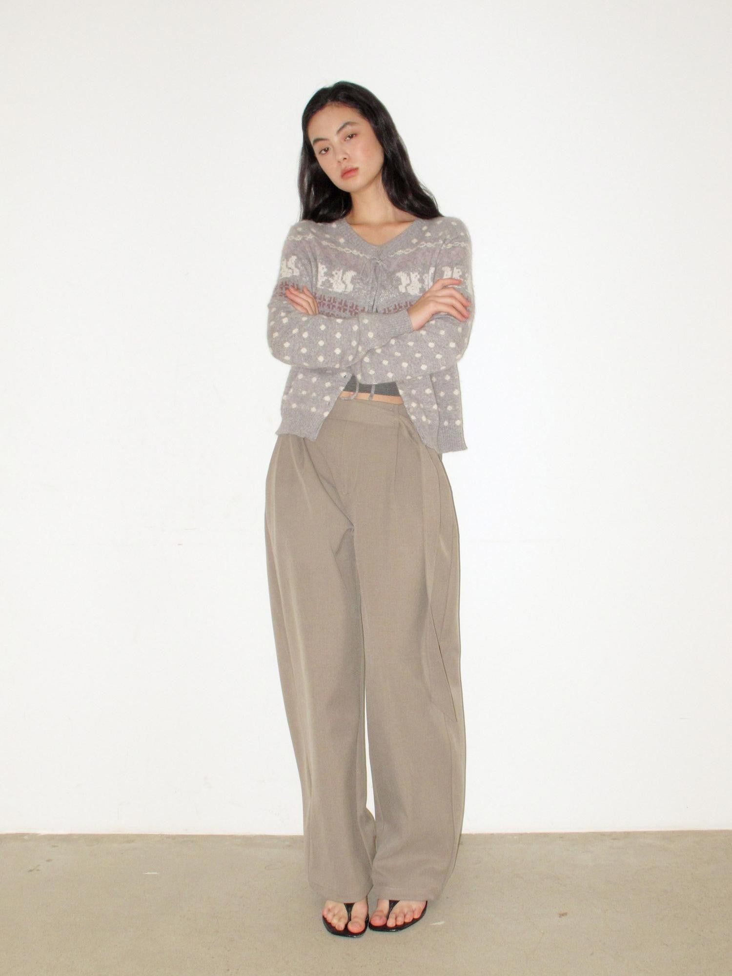 Mito de dar Grey Khaki Button Tie Pleated Micro Stretch Women&