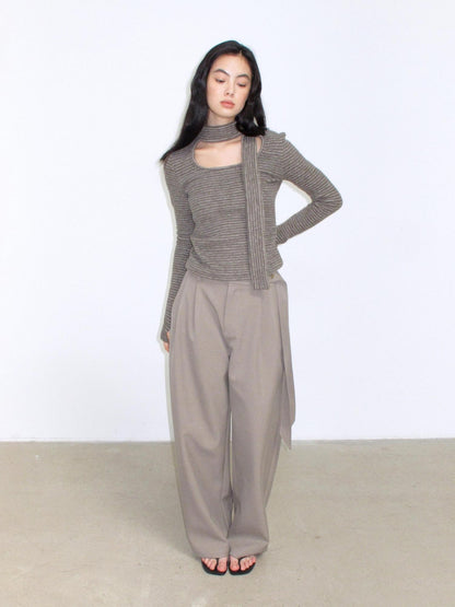 Mito de dar Grey Khaki Button Tie Pleated Micro Stretch Women&