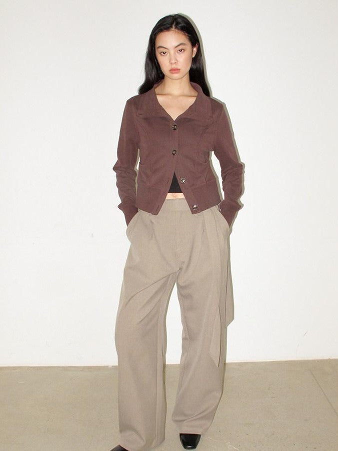 Mito de dar Grey Khaki Button Tie Pleated Micro Stretch Women&