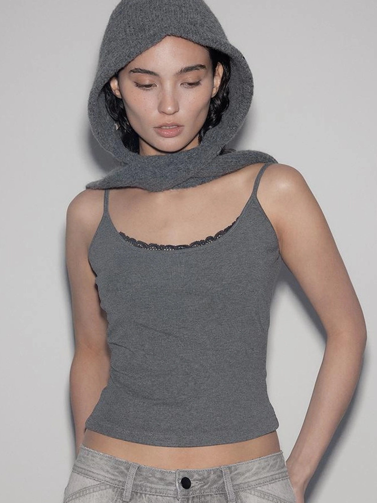 Lace Trim Deep U Back Elastic Sports Vest