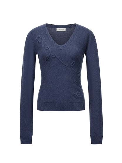 Mito_de_dar_Lily_Of_The_Valley_Embroidered_V-Neck_Wool_Knit_Top_MISSTT
