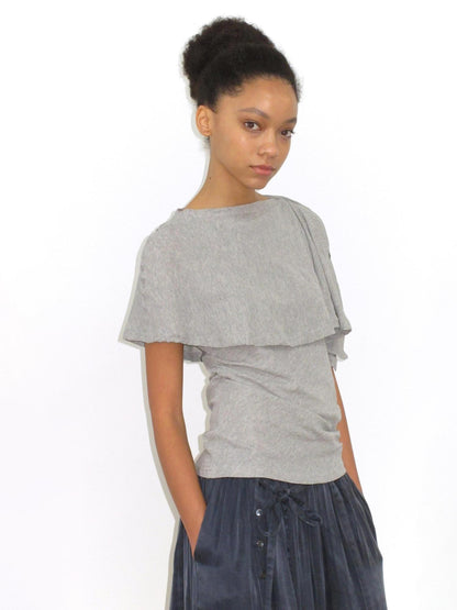 Mito de dar Long Staple Cotton Breathable Gathered Slim Waist Casual Women Gray Crew T-Shirt