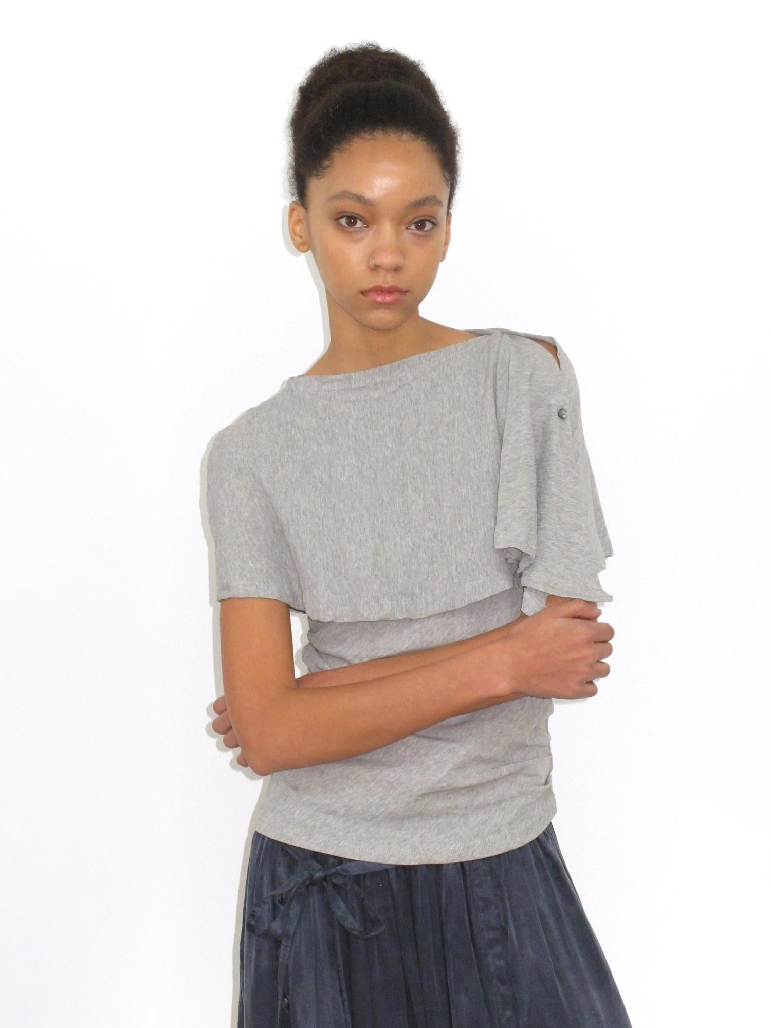 Mito de dar Long Staple Cotton Breathable Gathered Slim Waist Casual Women Gray Crew T-Shirt